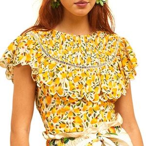 Farm Rio Cashew Scalloped Crop Top